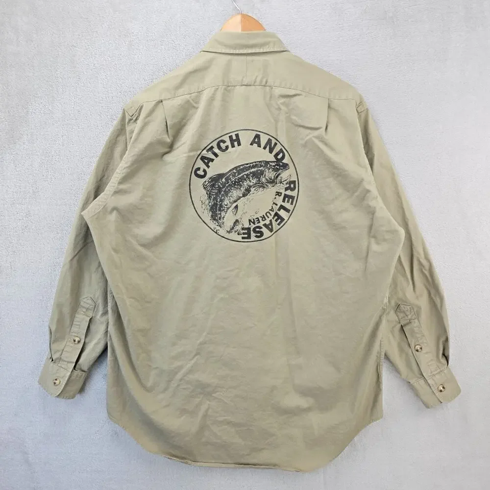Vintage Polo Ralph Lauren Shirt Medium Sportsman Catch and Release Fly Fishing